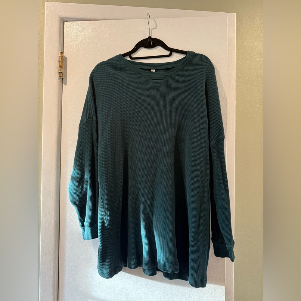 Free People Olive Waffle Knit Top